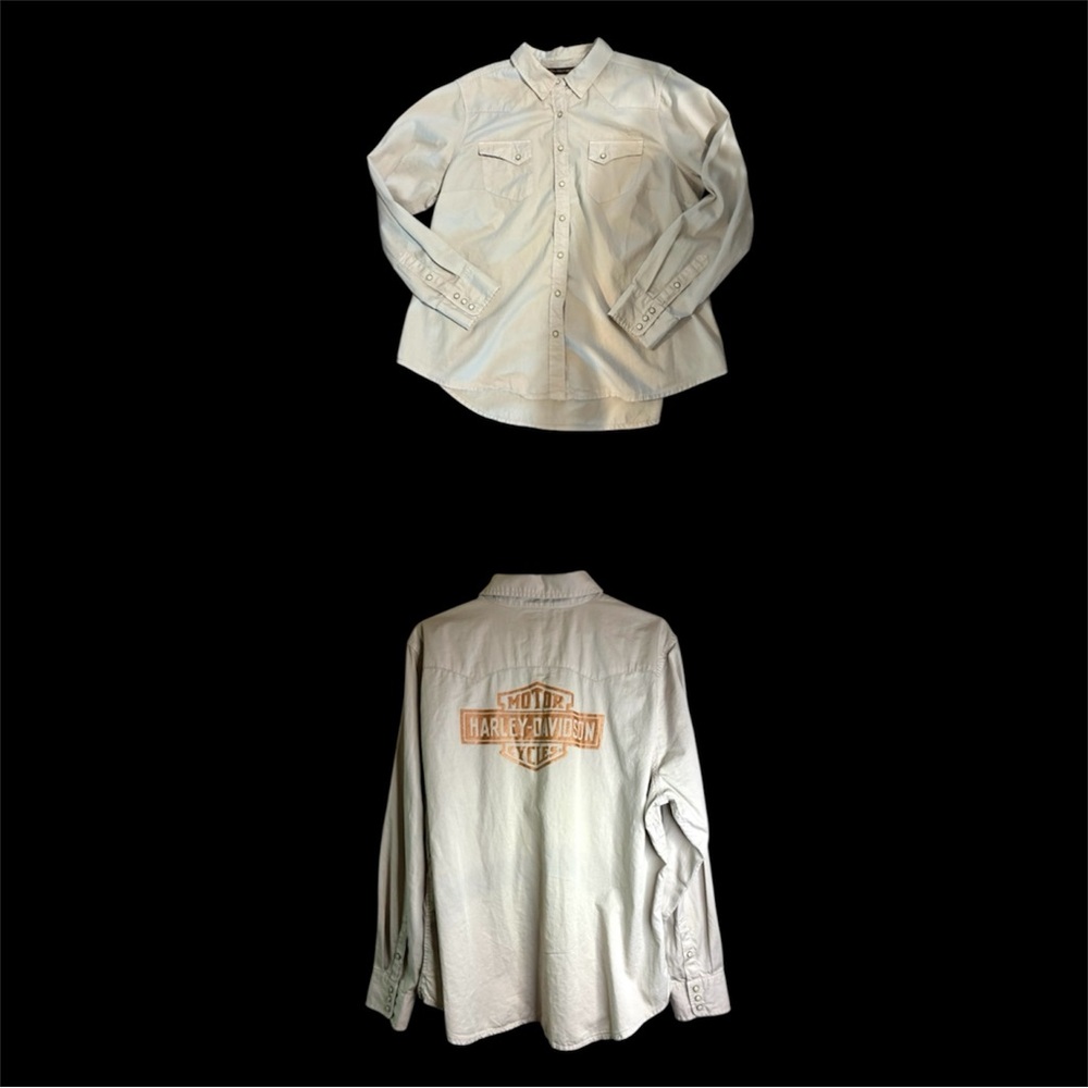 Harley-Davidson Shirt 2W (2XL) Pearl Snap Beige Western Logo Back 100% Cotton